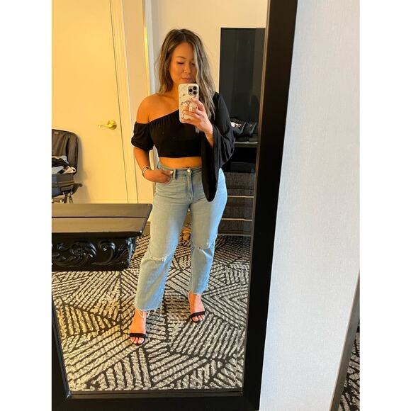 SID NEIGUM Black Cropped One Long Sleeve Asymmetric Party Top size 8 - Picture 10 of 15